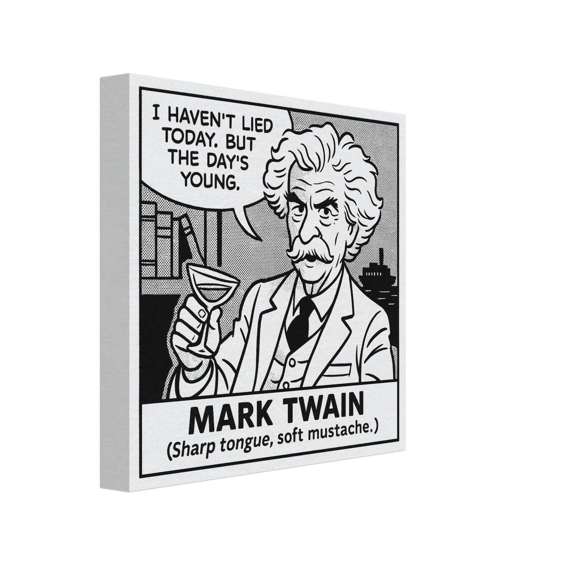 Mark Twain Canvas (Cartoon) (8x8" / 20x20cm)-Author Cartoons-Silent Pacific