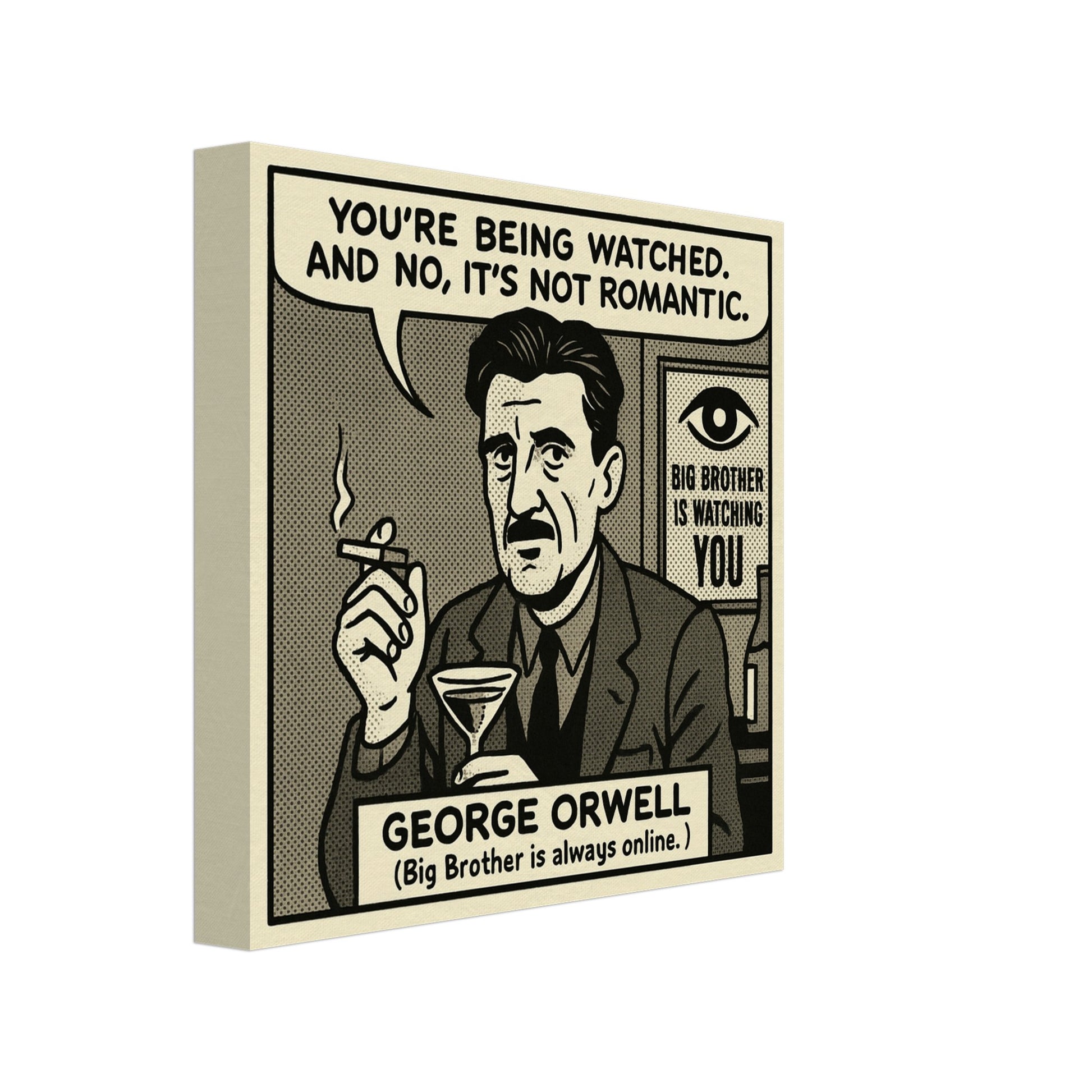 George Orwell Canvas (Cartoon) (8x8" / 20x20cm)-Author Cartoons-Silent Pacific