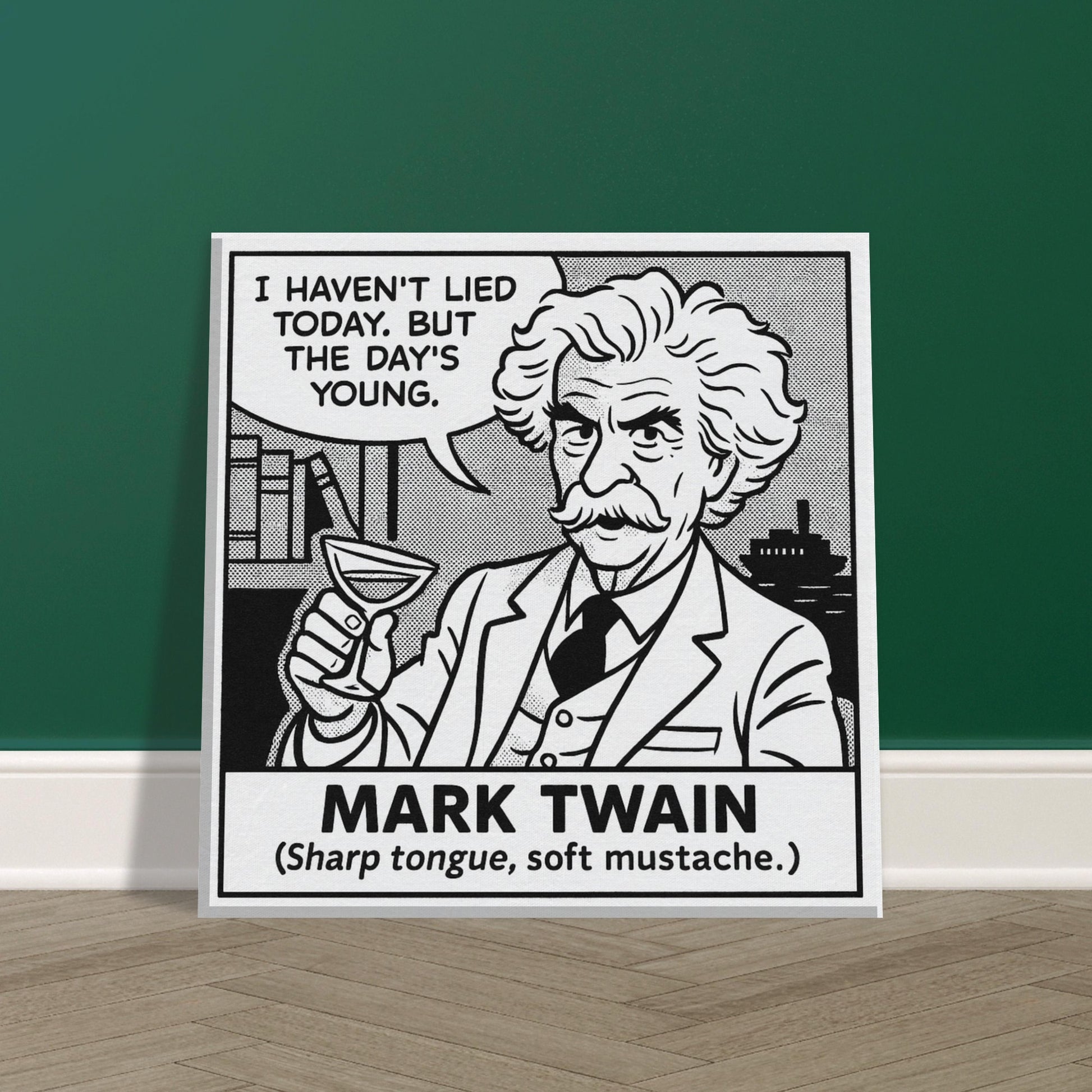Mark Twain Canvas (Cartoon) (8x8" / 20x20cm)-Author Cartoons-Silent Pacific