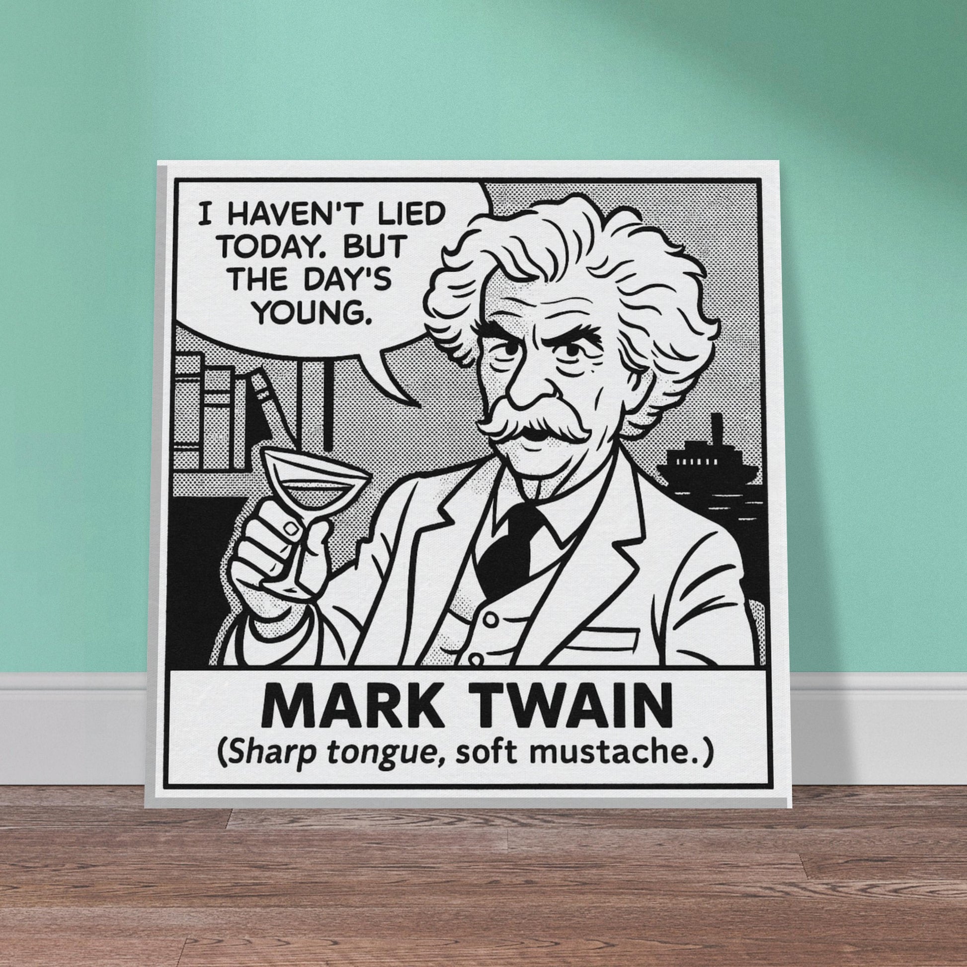 Mark Twain Canvas (Cartoon) (8x8" / 20x20cm)-Author Cartoons-Silent Pacific