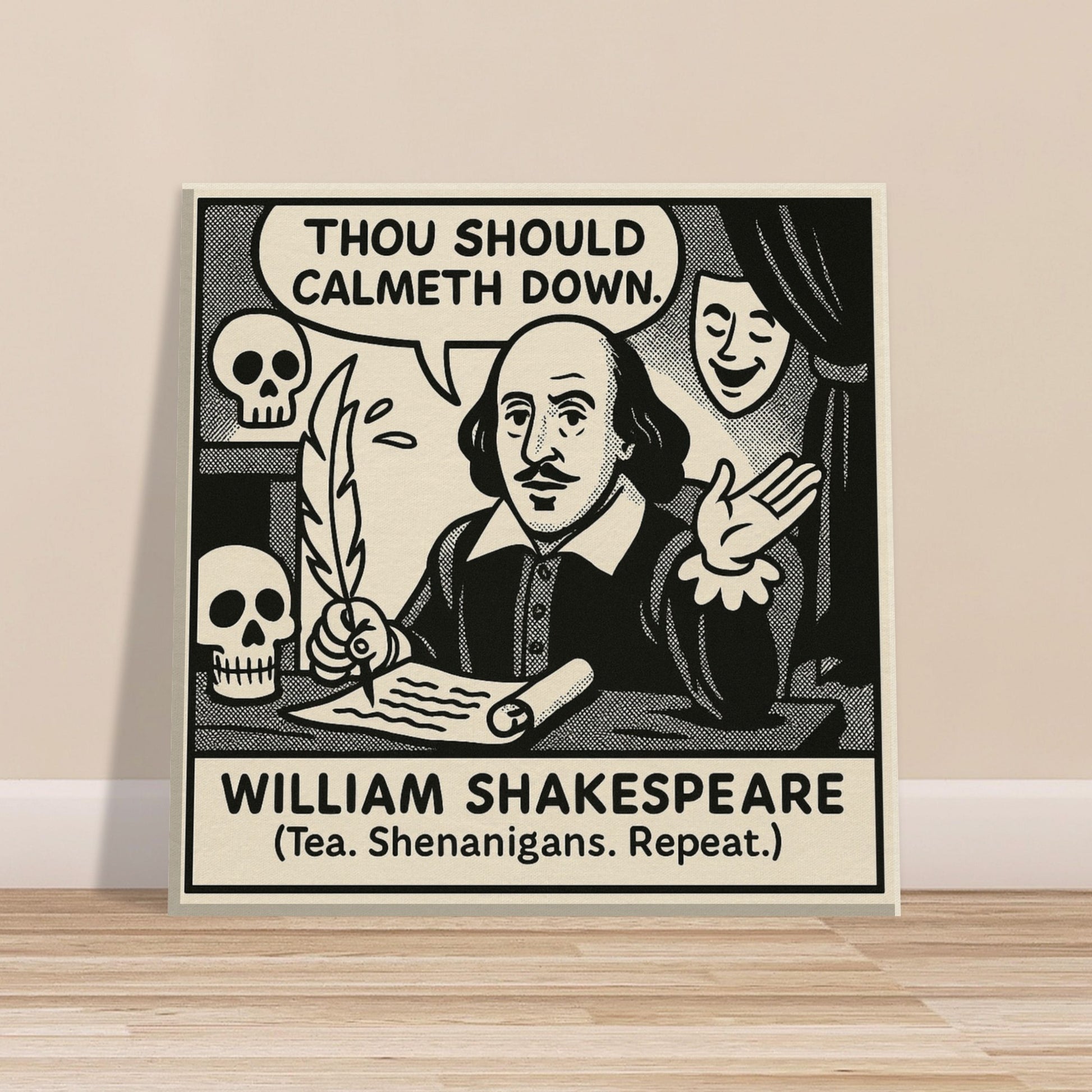 William Shakespeare Canvas (Cartoon) (8x8" / 20x20cm)-Author Cartoons-Silent Pacific