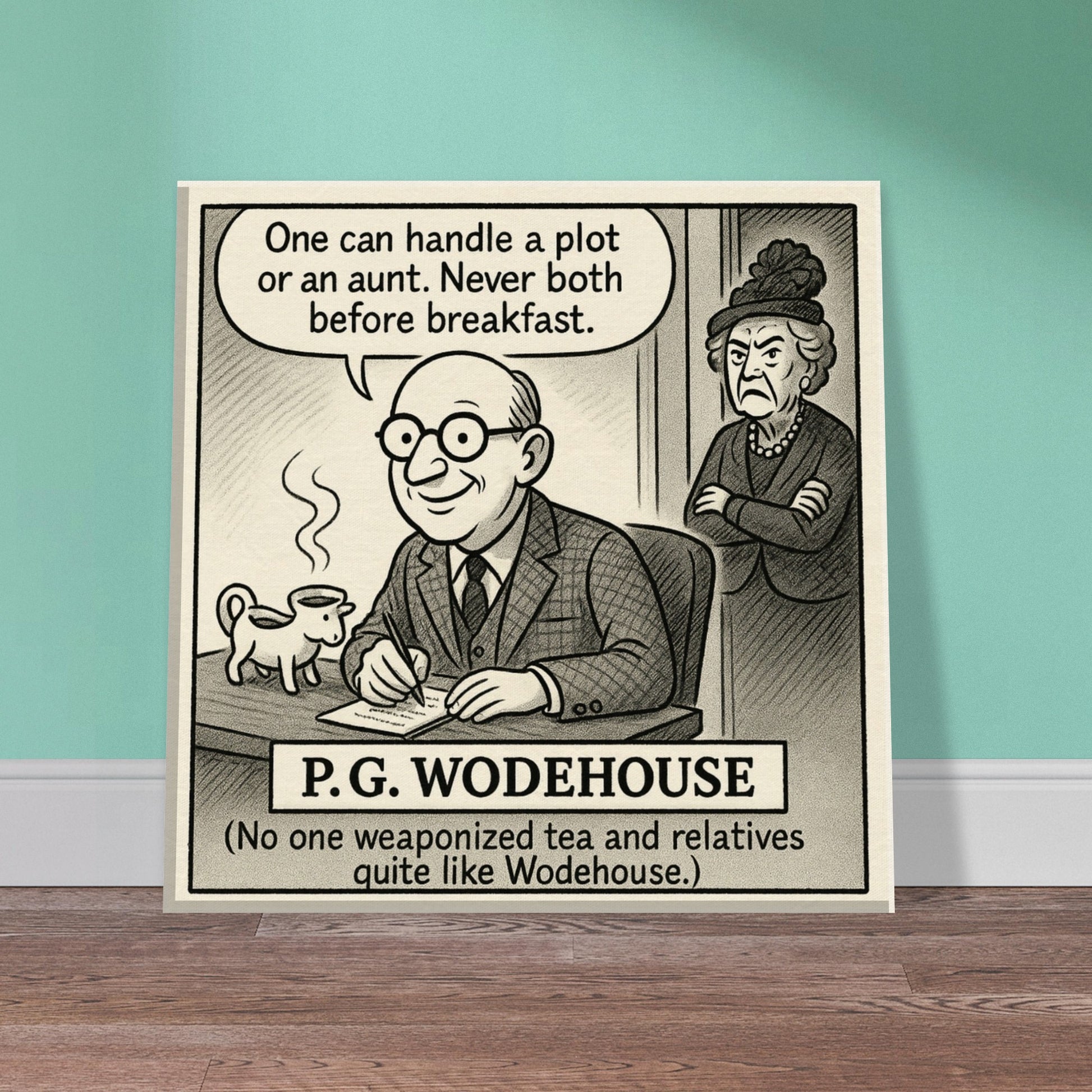 P.G. Wodehouse Canvas (Cartoon) (8x8" / 20x20cm)-Author Cartoons-Silent Pacific