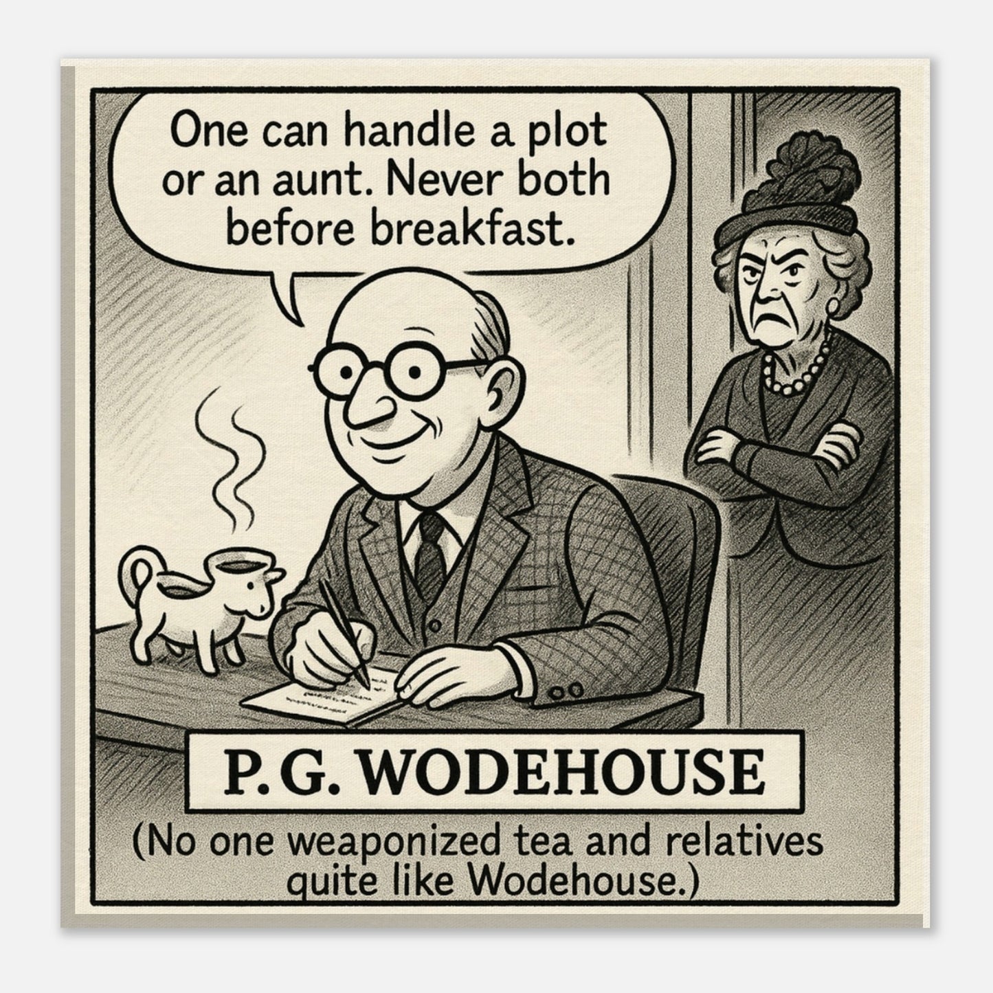 P.G. Wodehouse Canvas (Cartoon) (8x8" / 20x20cm)-Author Cartoons-Silent Pacific