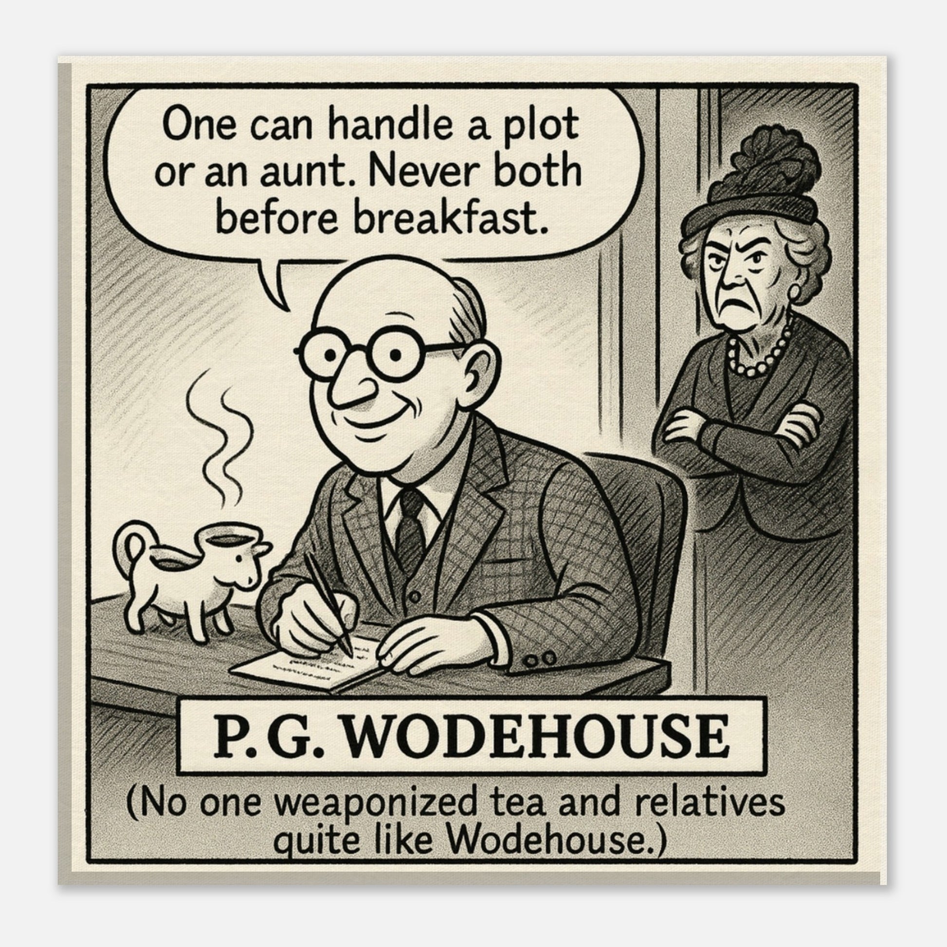 P.G. Wodehouse Canvas (Cartoon) (8x8" / 20x20cm)-Author Cartoons-Silent Pacific