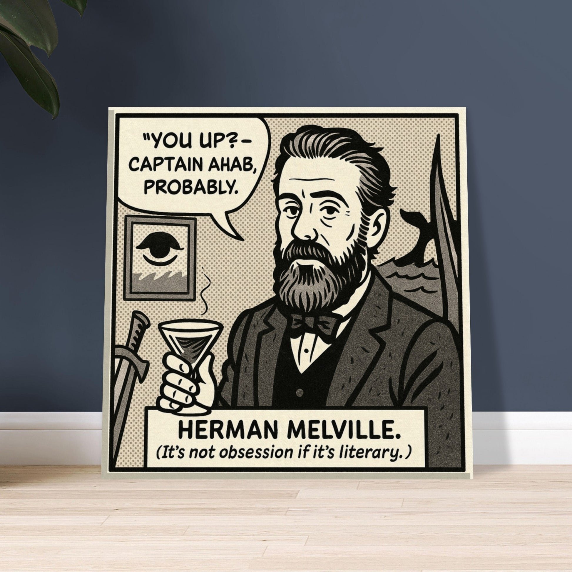 Herman Melville Canvas (Cartoon) (8x8" / 20x20cm)-Author Cartoons-Silent Pacific
