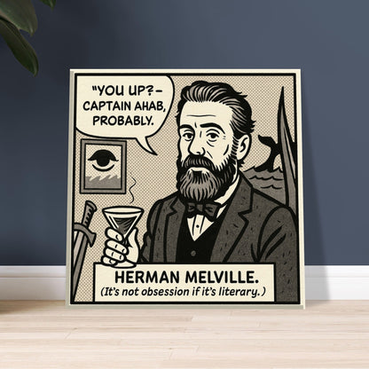 Herman Melville Canvas (Cartoon) (8x8" / 20x20cm)-Author Cartoons-Silent Pacific