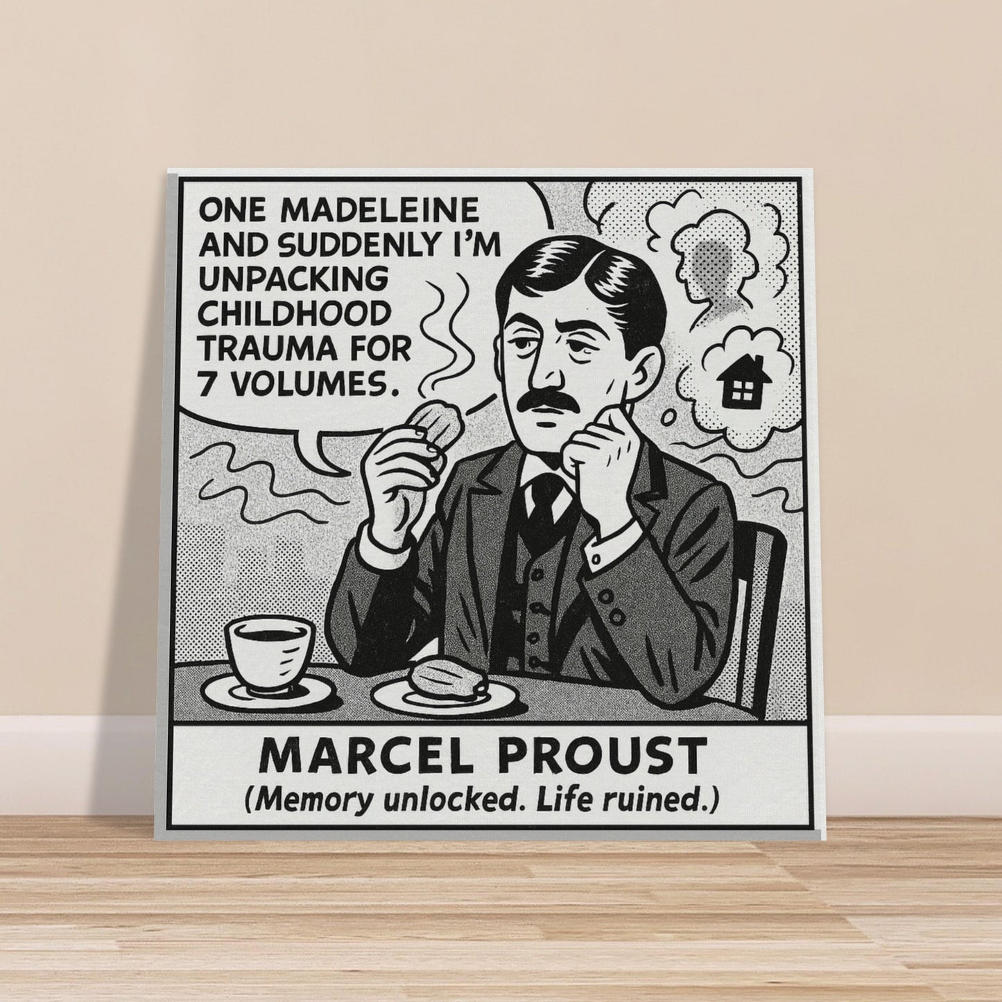 Marcel Proust Canvas (Cartoon) (8x8" / 20x20cm)-Author Cartoons-Silent Pacific