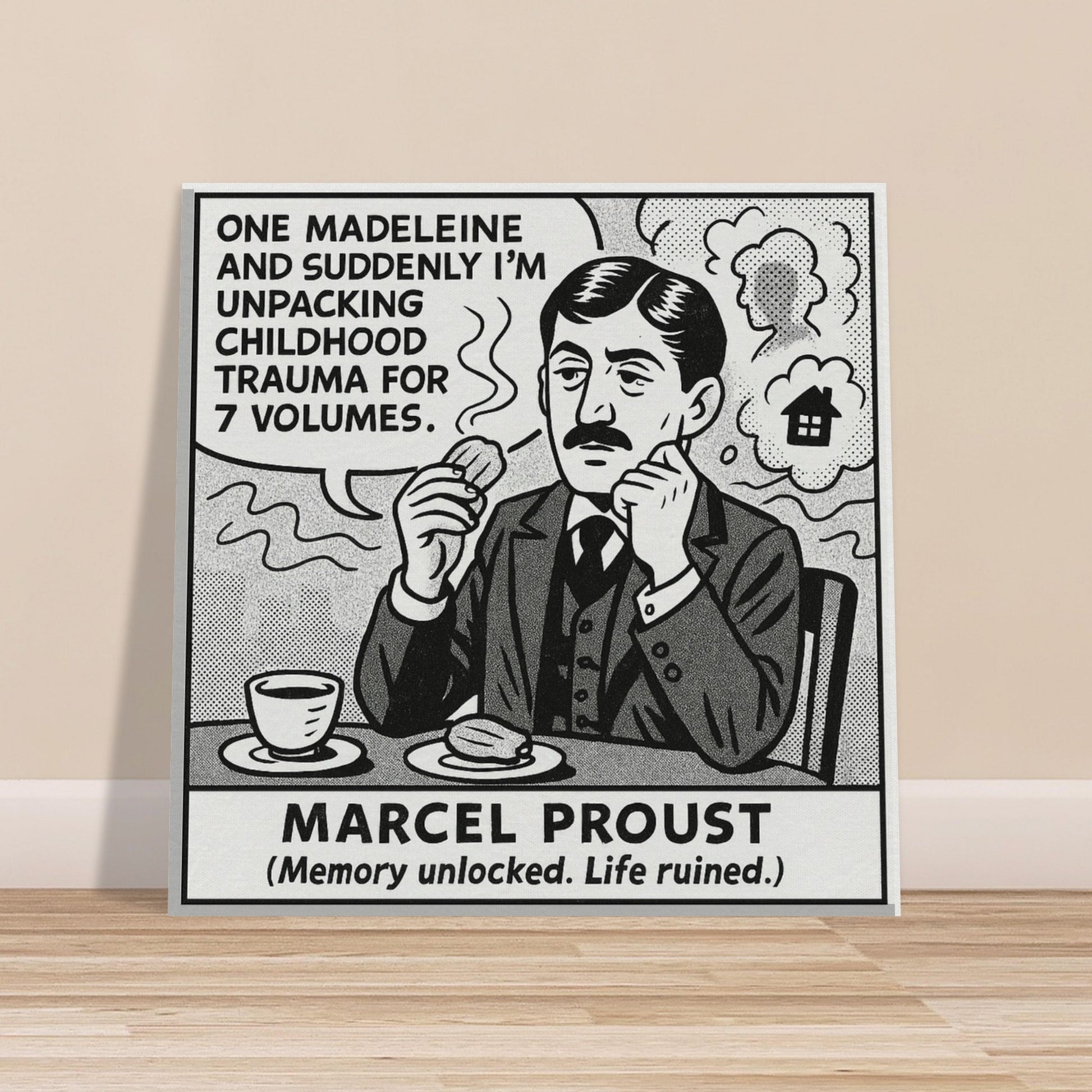 Marcel Proust Canvas (Cartoon) (8x8" / 20x20cm)-Author Cartoons-Silent Pacific