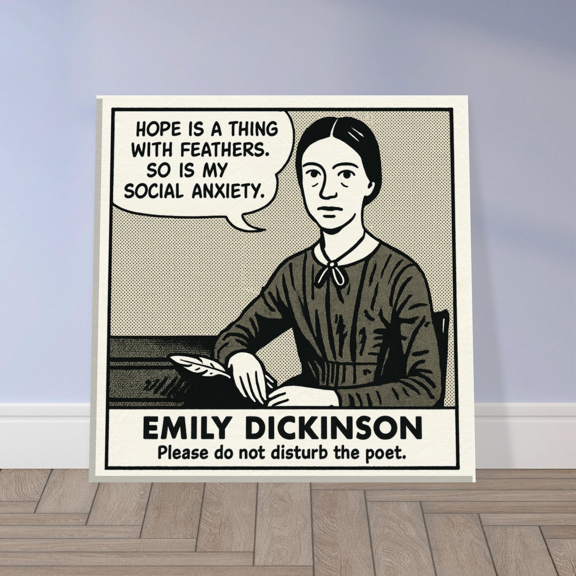 Emily Dickinson Canvas (Cartoon) (8x8" / 20x20cm)-Author Cartoons-Silent Pacific
