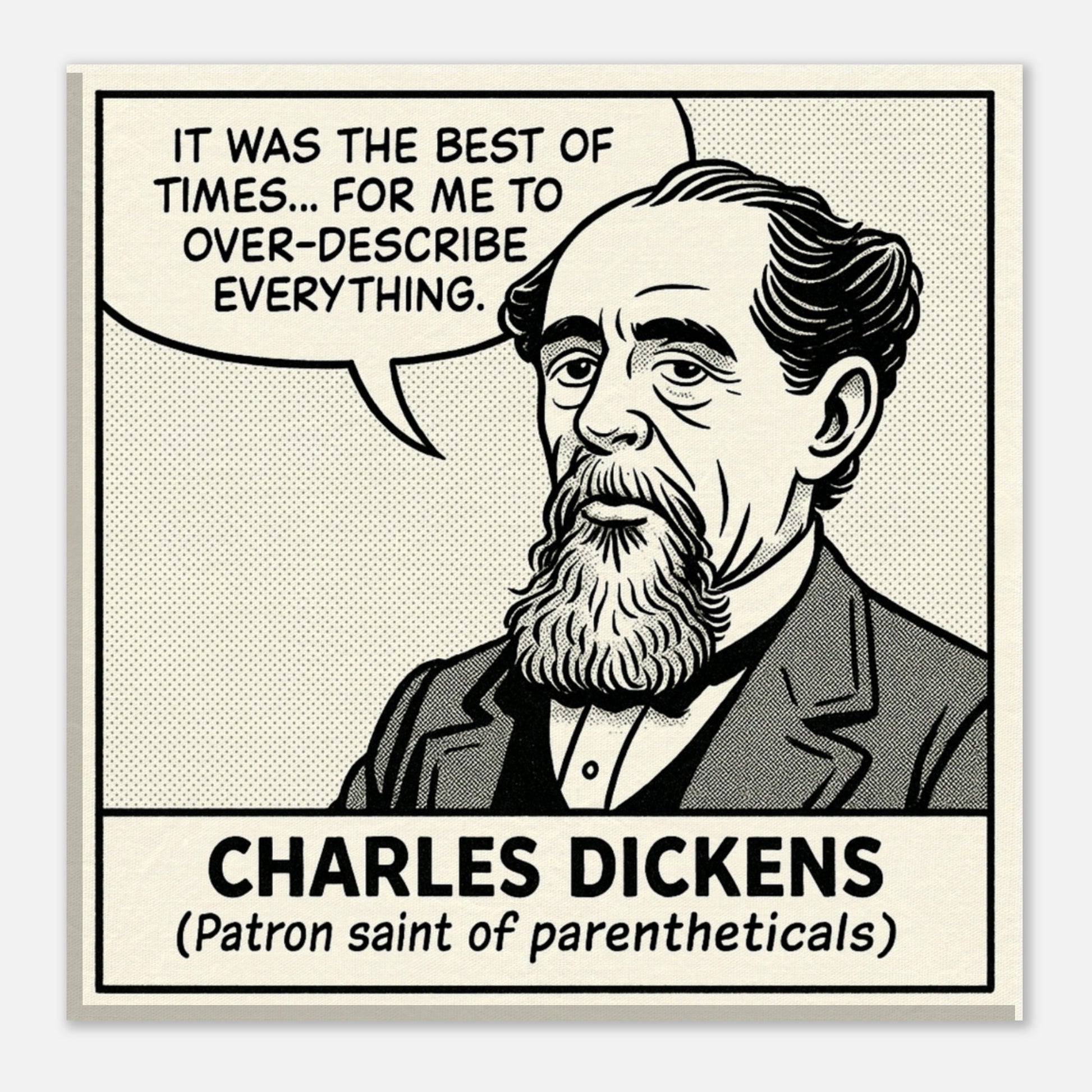 Charles Dickens Canvas (Cartoon) (8x8" / 20x20cm)-Author Cartoons-Silent Pacific