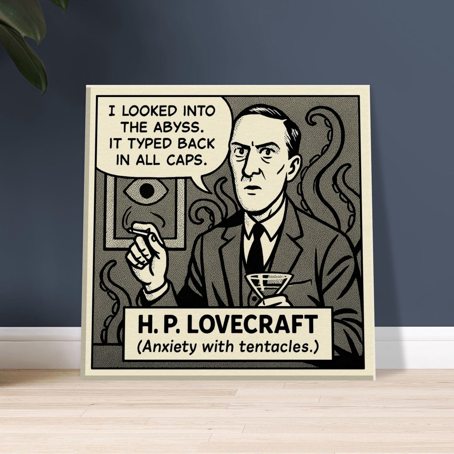 H.P. Lovecraft Canvas (Cartoon) (8x8" / 20x20cm)-Author Cartoons-Silent Pacific