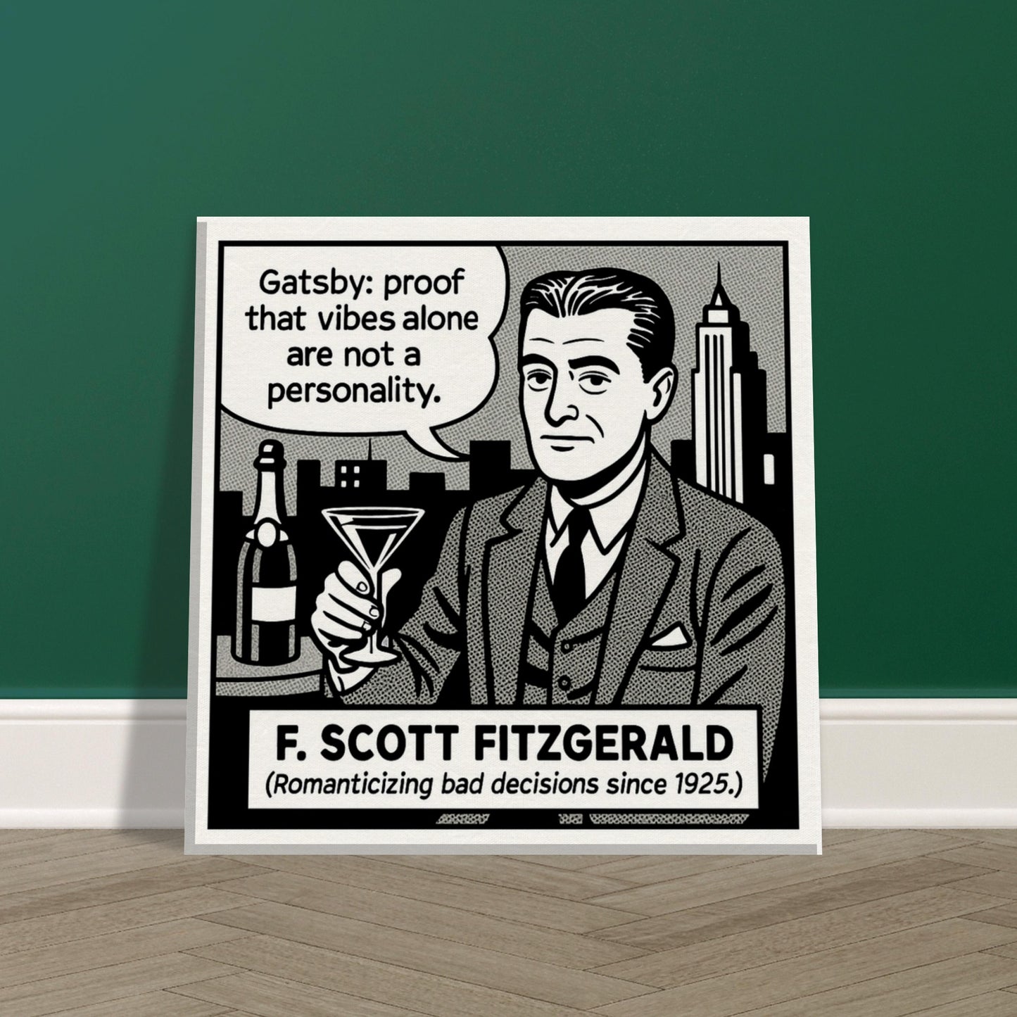 F. Scott Fitzgerald Canvas (Cartoon) (8x8" / 20x20cm)-Author Cartoons-Silent Pacific