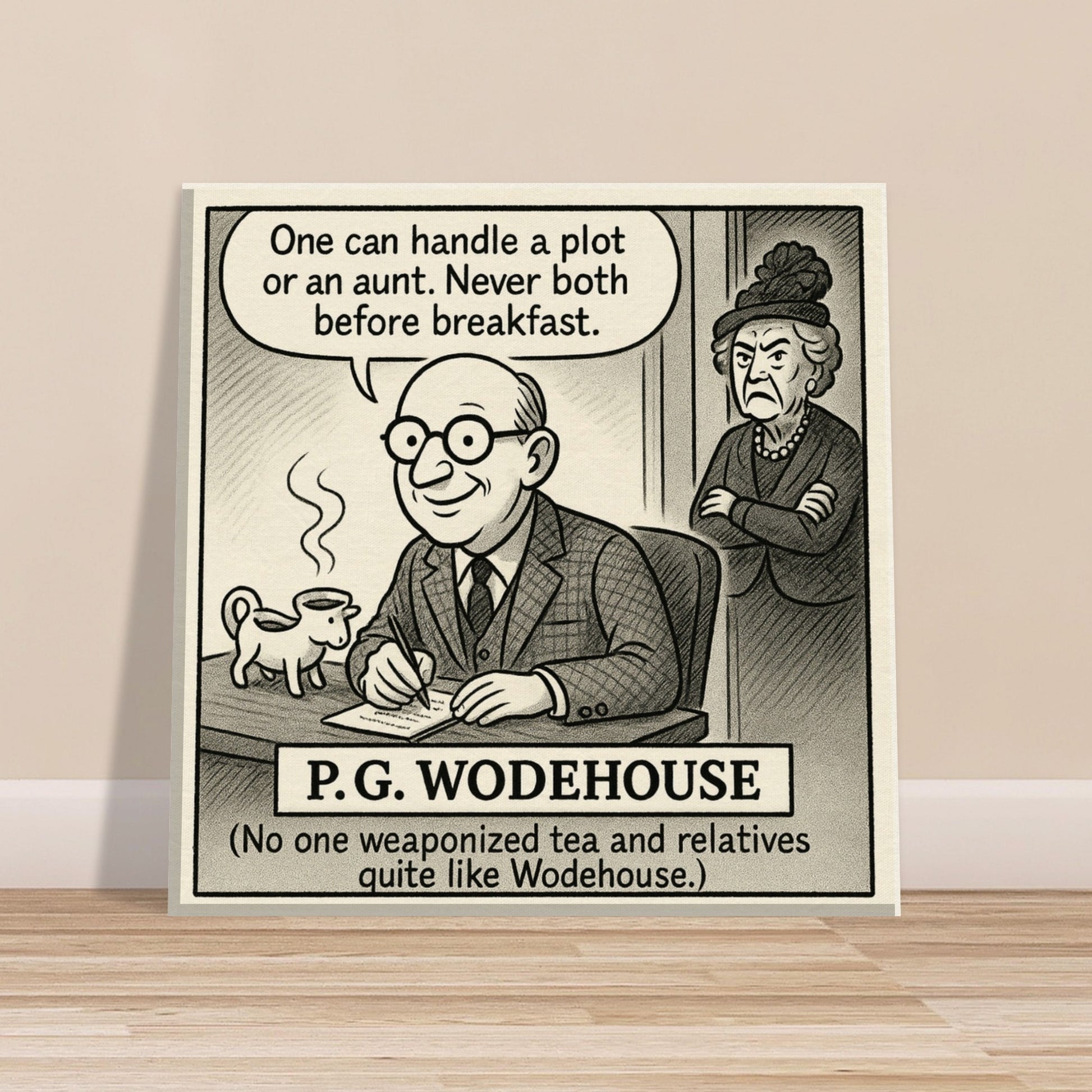 P.G. Wodehouse Canvas (Cartoon) (8x8" / 20x20cm)-Author Cartoons-Silent Pacific