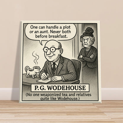 P.G. Wodehouse Canvas (Cartoon) (8x8" / 20x20cm)-Author Cartoons-Silent Pacific