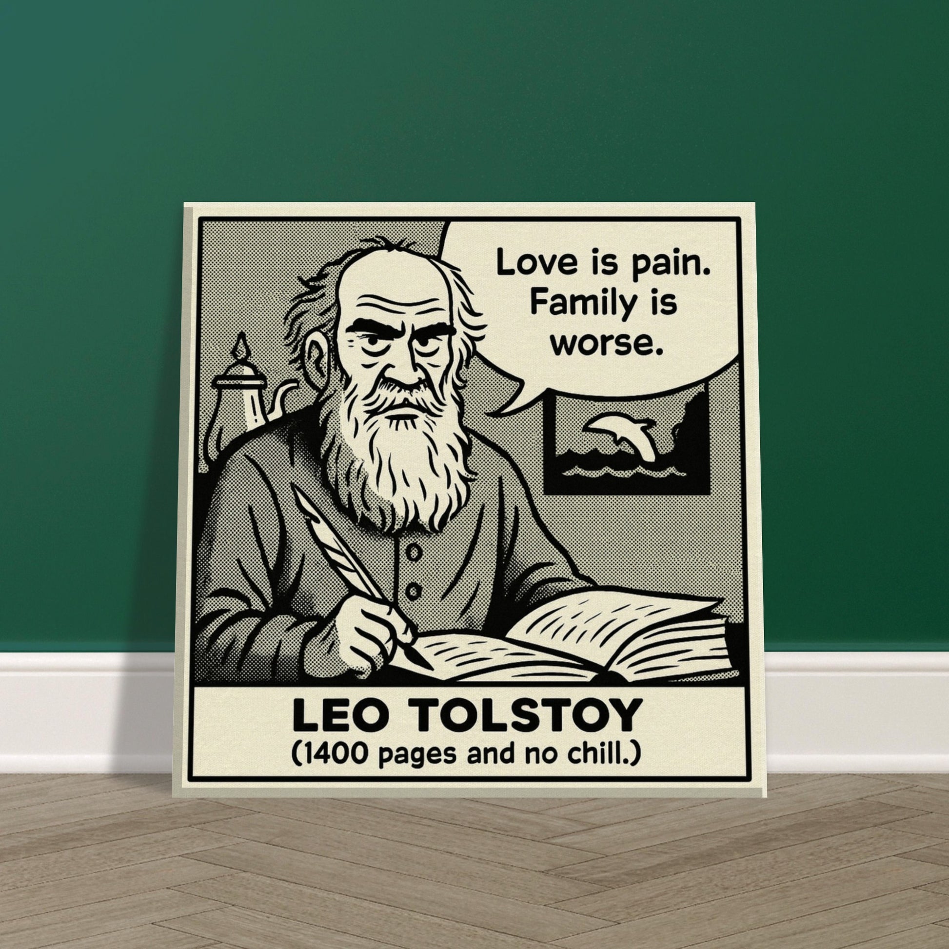 Leo Tolstoy Canvas (Cartoon) (8x8" / 20x20cm)-Author Cartoons-Silent Pacific