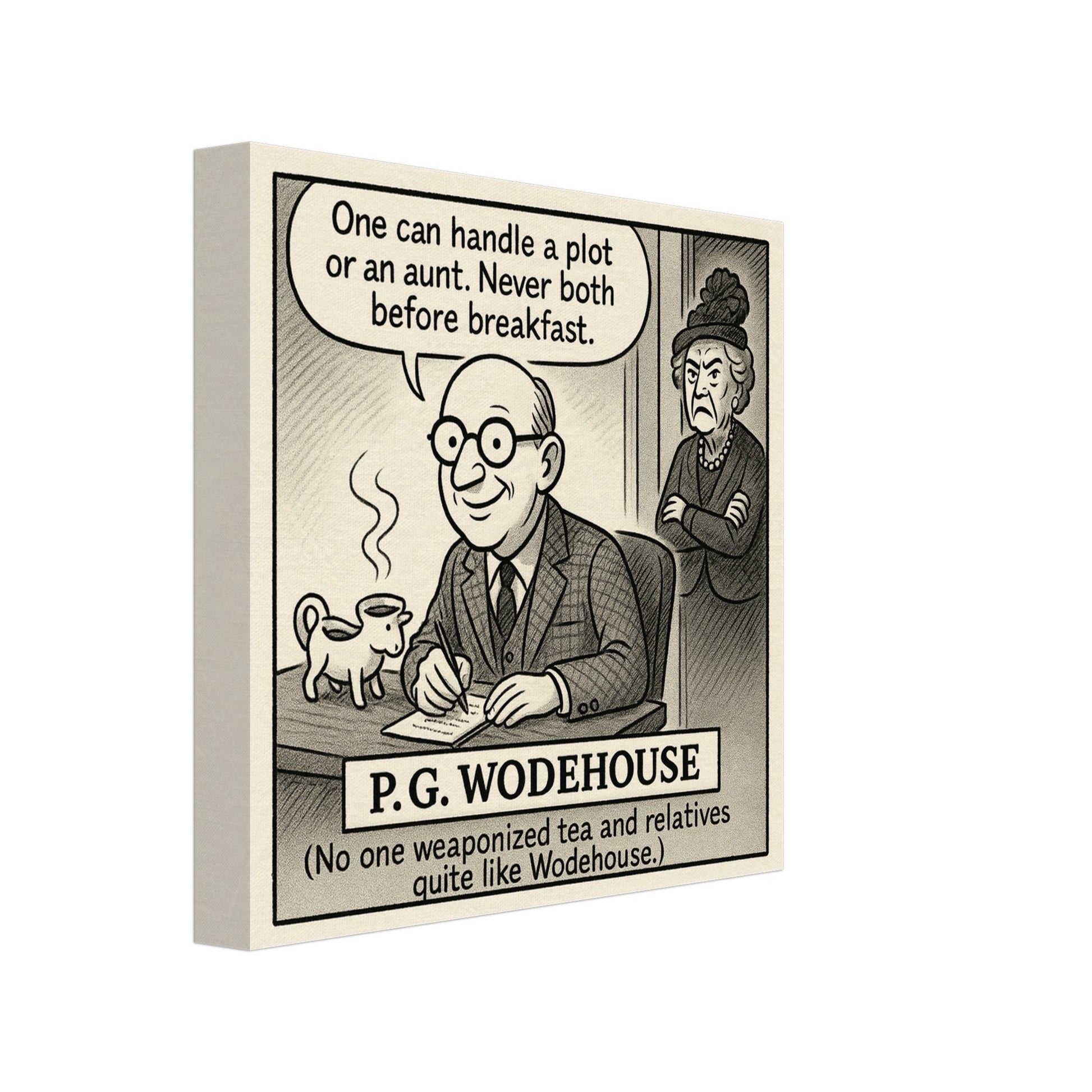 P.G. Wodehouse Canvas (Cartoon) (8x8" / 20x20cm)-Author Cartoons-Silent Pacific