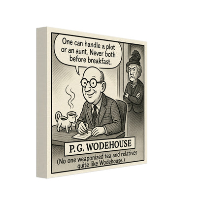 P.G. Wodehouse Canvas (Cartoon) (8x8" / 20x20cm)-Author Cartoons-Silent Pacific
