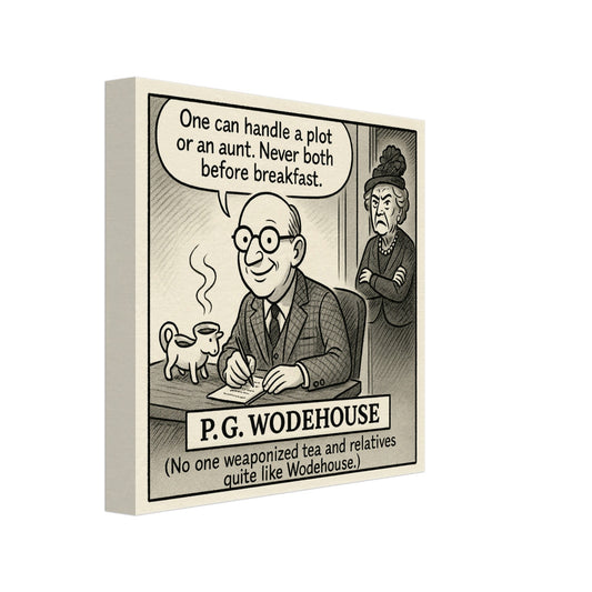 P.G. Wodehouse Canvas (Cartoon) (8x8" / 20x20cm)-Author Cartoons-Silent Pacific