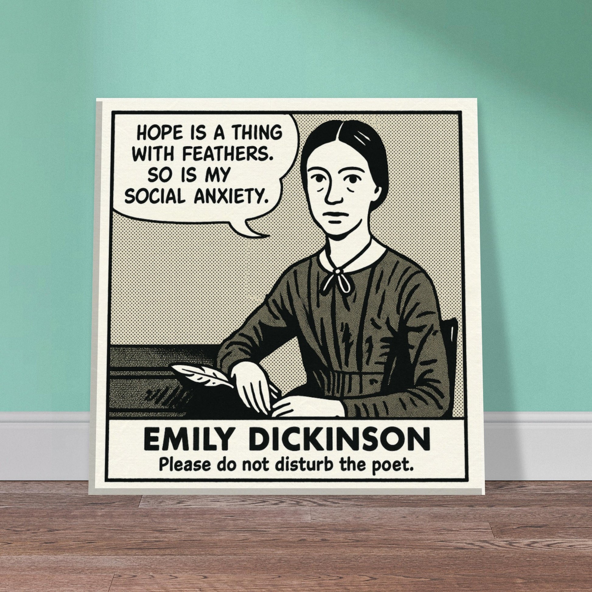 Emily Dickinson Canvas (Cartoon) (8x8" / 20x20cm)-Author Cartoons-Silent Pacific