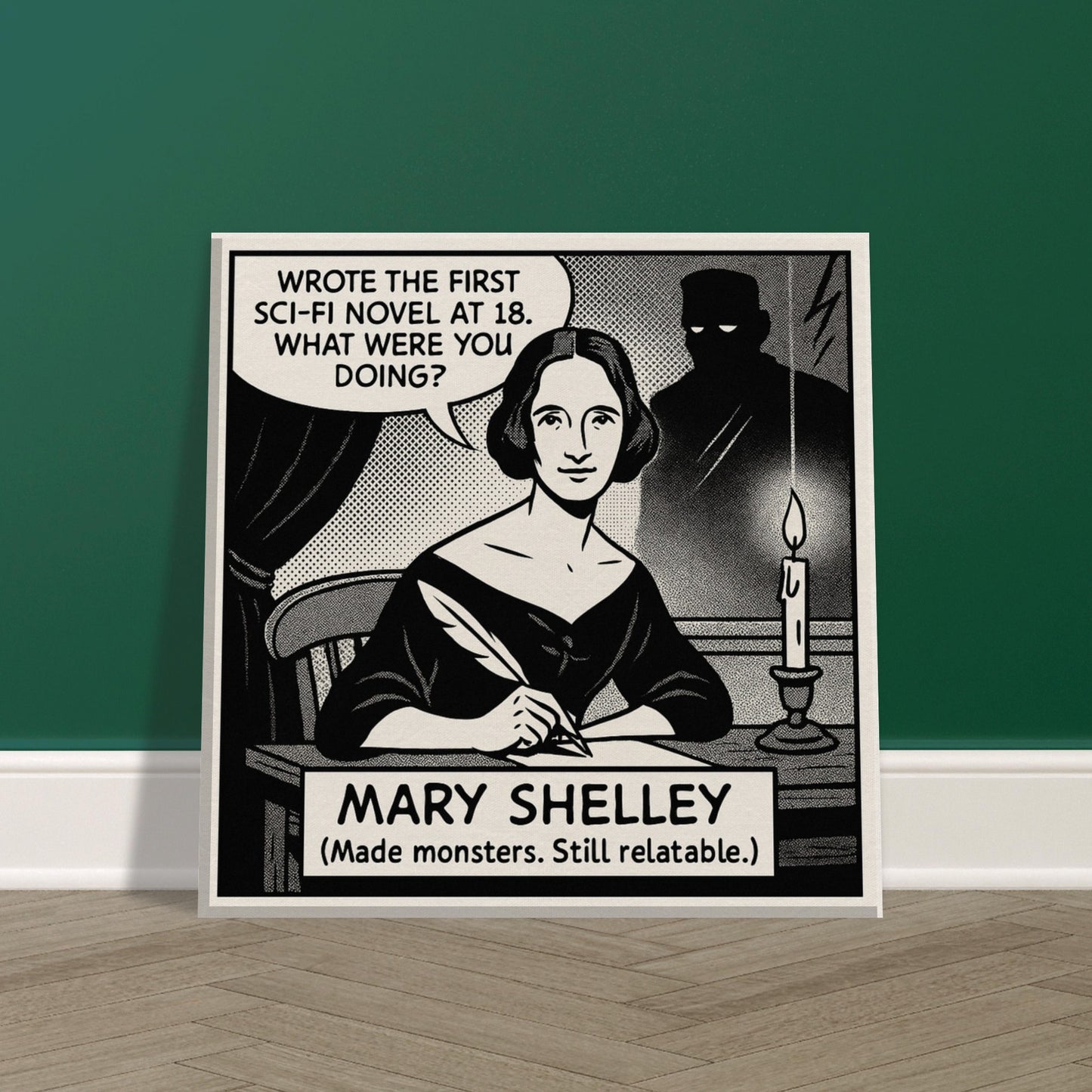 Mary Shelley Canvas (Cartoon) (8x8" / 20x20cm)-Author Cartoons-Silent Pacific