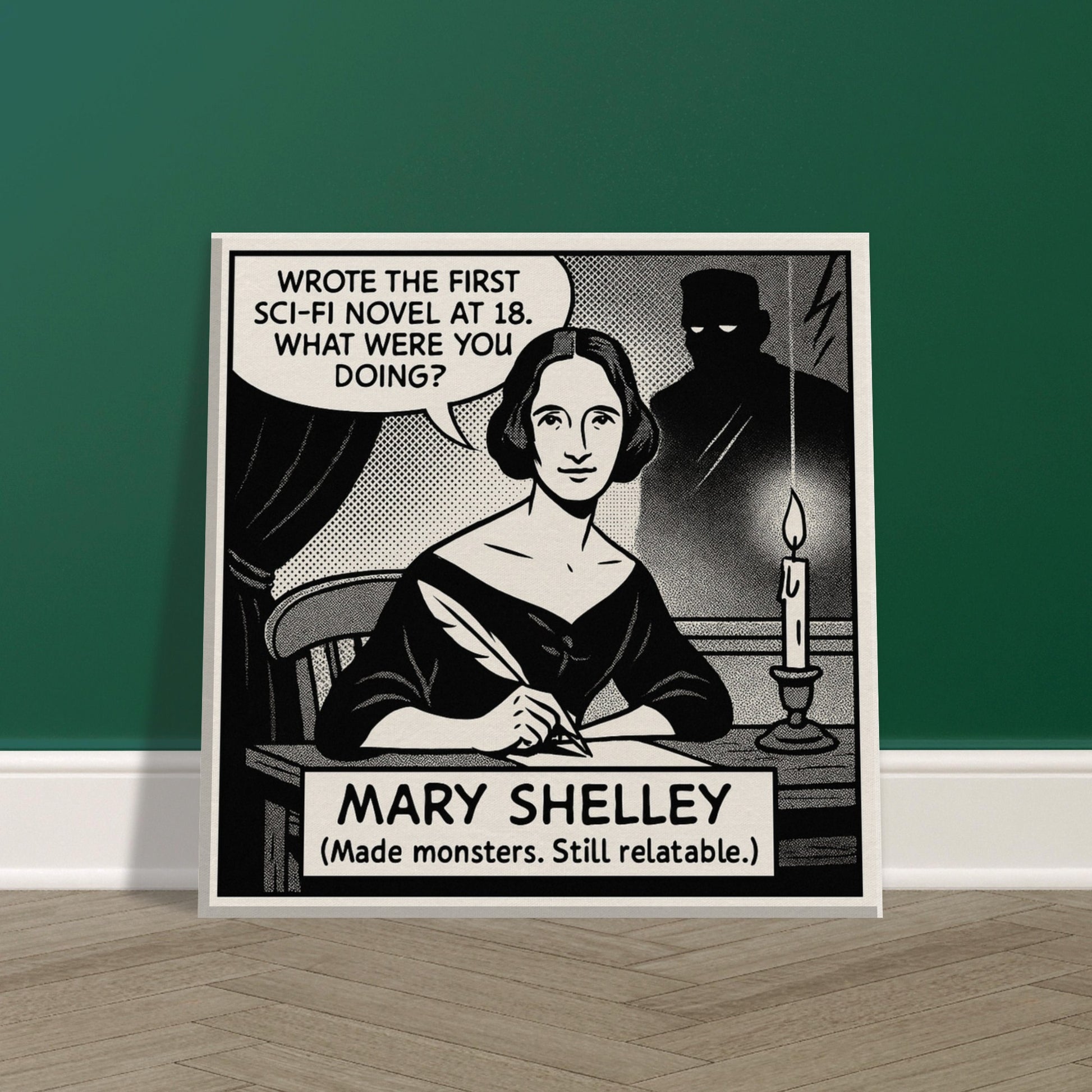 Mary Shelley Canvas (Cartoon) (8x8" / 20x20cm)-Author Cartoons-Silent Pacific