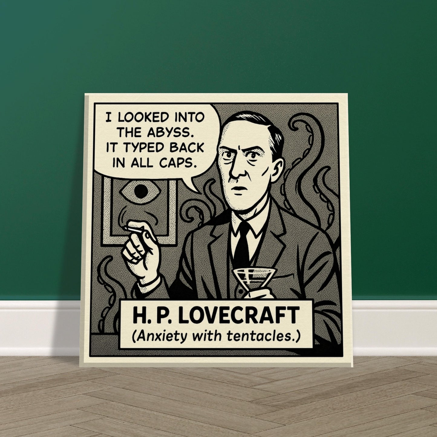 H.P. Lovecraft Canvas (Cartoon) (8x8" / 20x20cm)-Author Cartoons-Silent Pacific