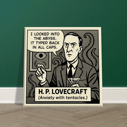 H.P. Lovecraft Canvas (Cartoon) (8x8" / 20x20cm)-Author Cartoons-Silent Pacific