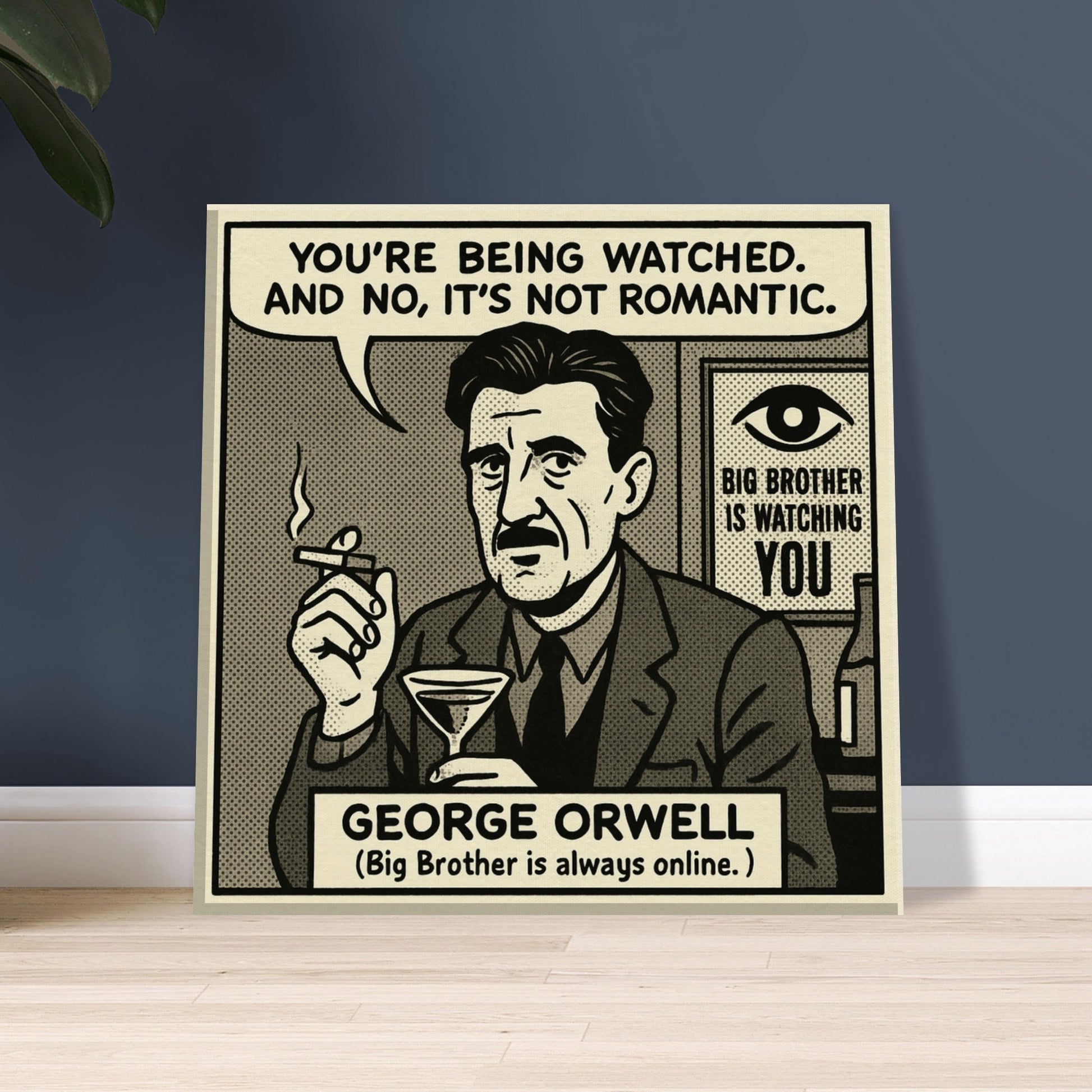 George Orwell Canvas (Cartoon) (8x8" / 20x20cm)-Author Cartoons-Silent Pacific