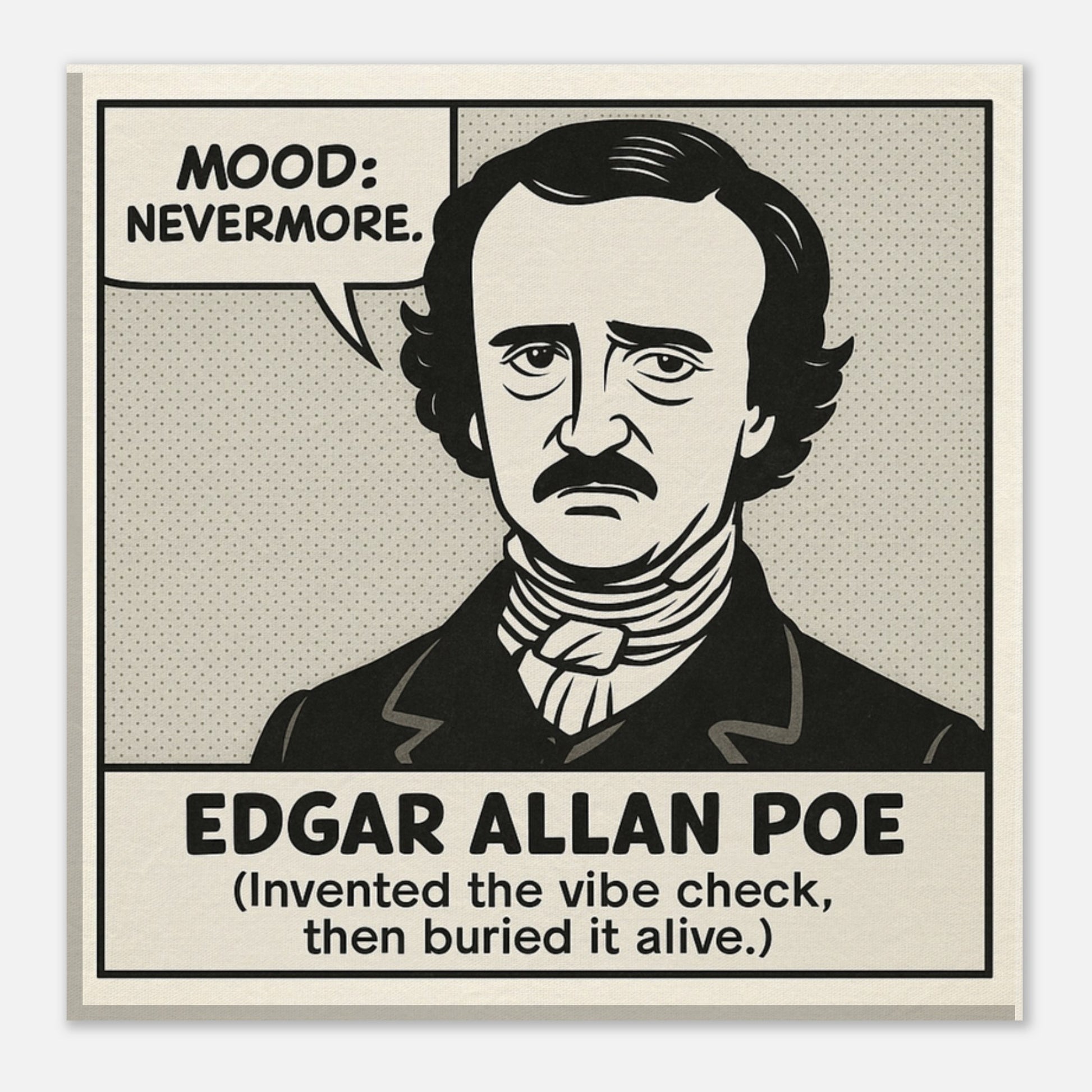 Edgar Allan Poe Canvas (Cartoon) (8x8" / 20x20cm)-Author Cartoons-Silent Pacific