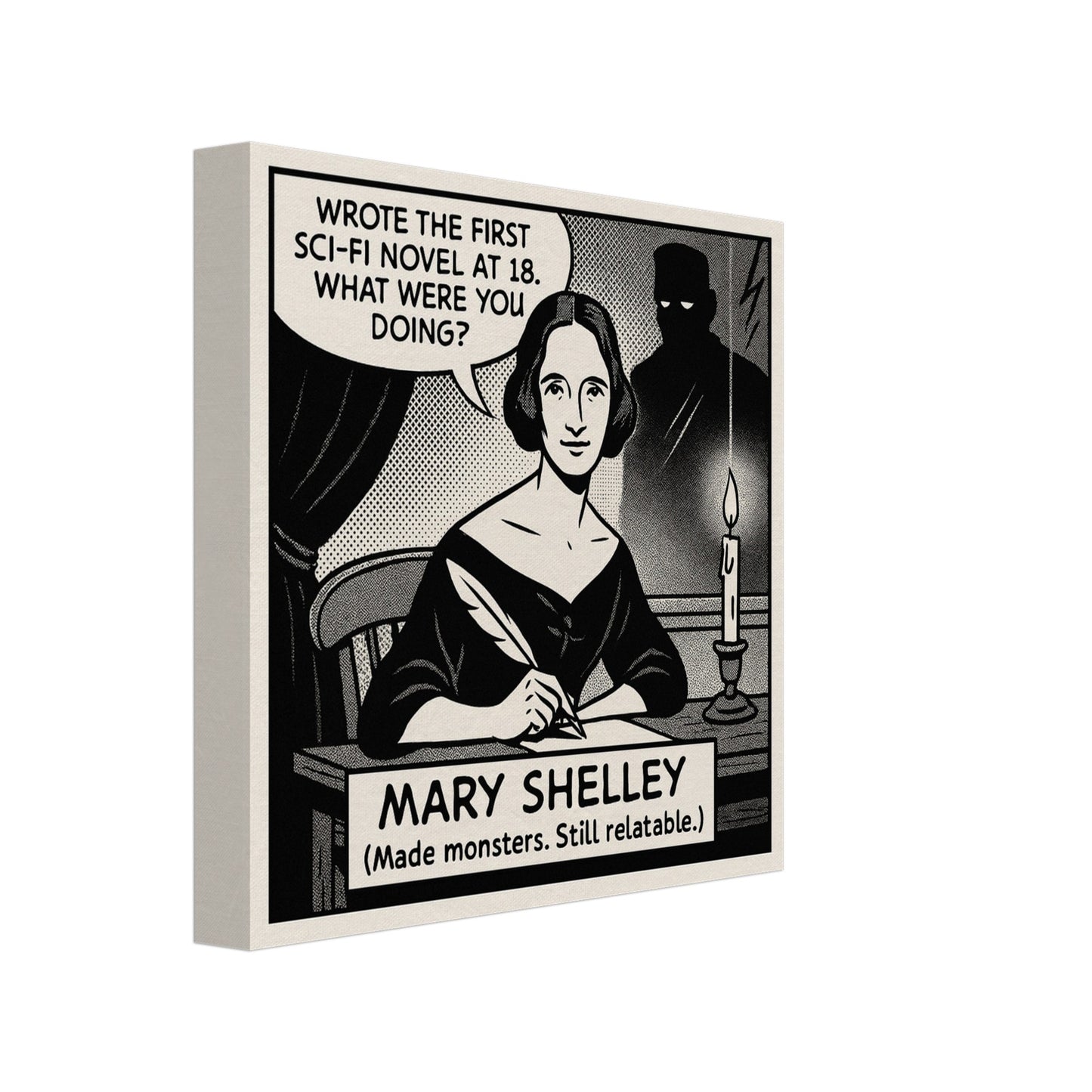 Mary Shelley Canvas (Cartoon) (8x8" / 20x20cm)-Author Cartoons-Silent Pacific