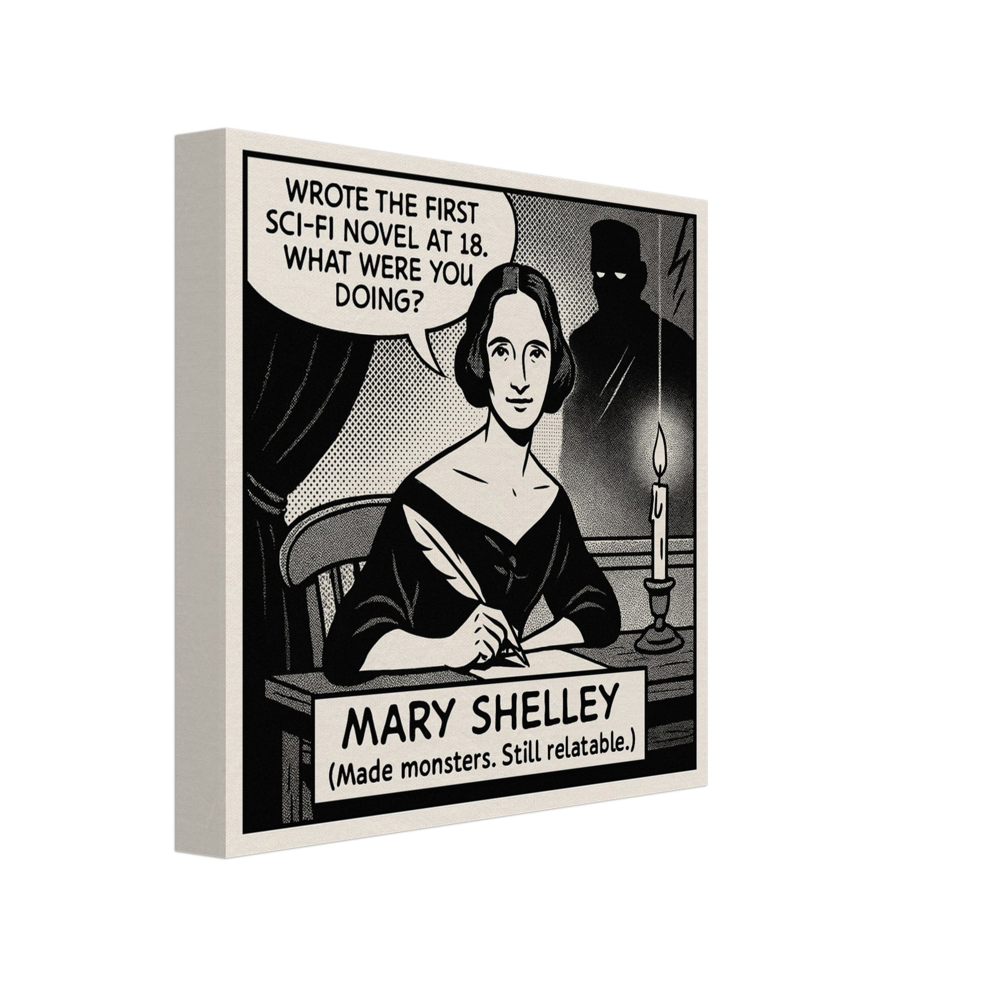Mary Shelley Canvas (Cartoon) (8x8" / 20x20cm)-Author Cartoons-Silent Pacific