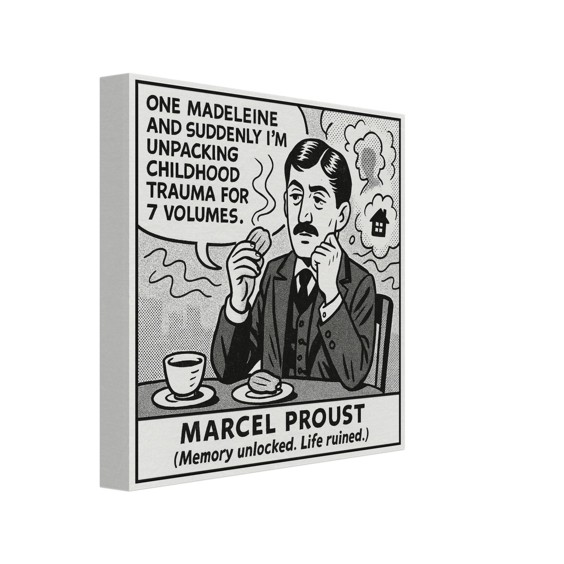 Marcel Proust Canvas (Cartoon) (8x8" / 20x20cm)-Author Cartoons-Silent Pacific