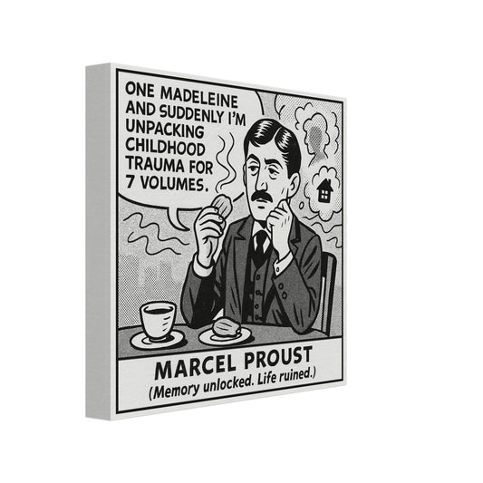 Marcel Proust Canvas (Cartoon) (8x8" / 20x20cm)-Author Cartoons-Silent Pacific