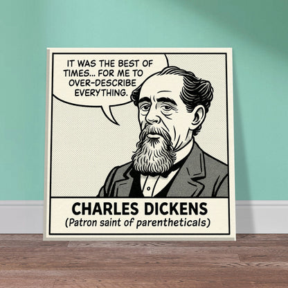 Charles Dickens Canvas (Cartoon) (8x8" / 20x20cm)-Author Cartoons-Silent Pacific