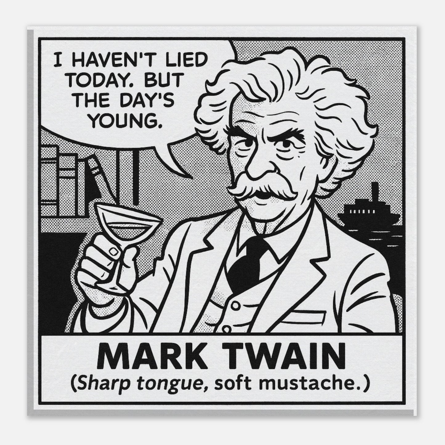 Mark Twain Canvas (Cartoon) (8x8" / 20x20cm)-Author Cartoons-Silent Pacific