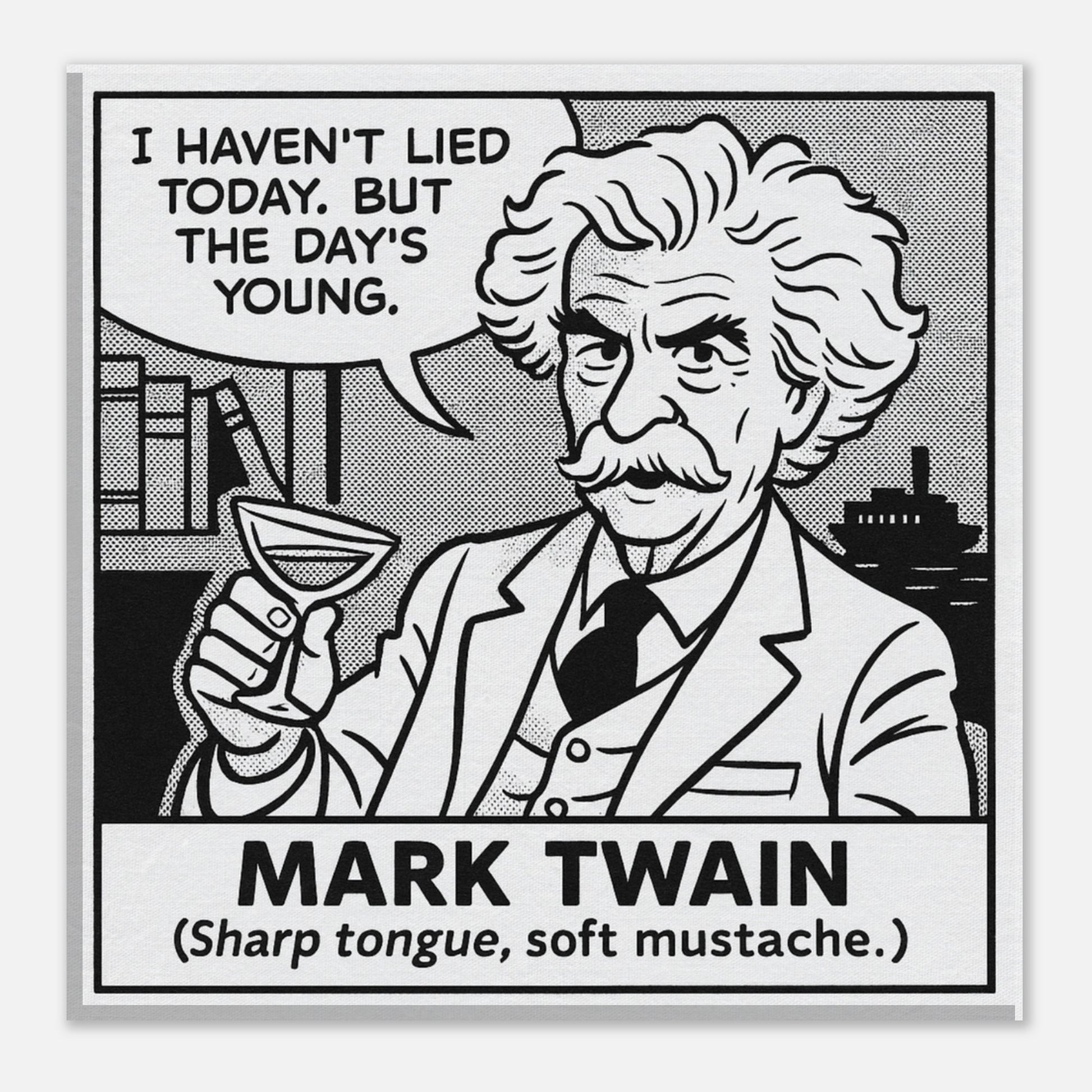 Mark Twain Canvas (Cartoon) (8x8" / 20x20cm)-Author Cartoons-Silent Pacific
