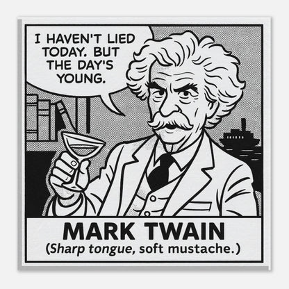 Mark Twain Canvas (Cartoon) (8x8" / 20x20cm)-Author Cartoons-Silent Pacific
