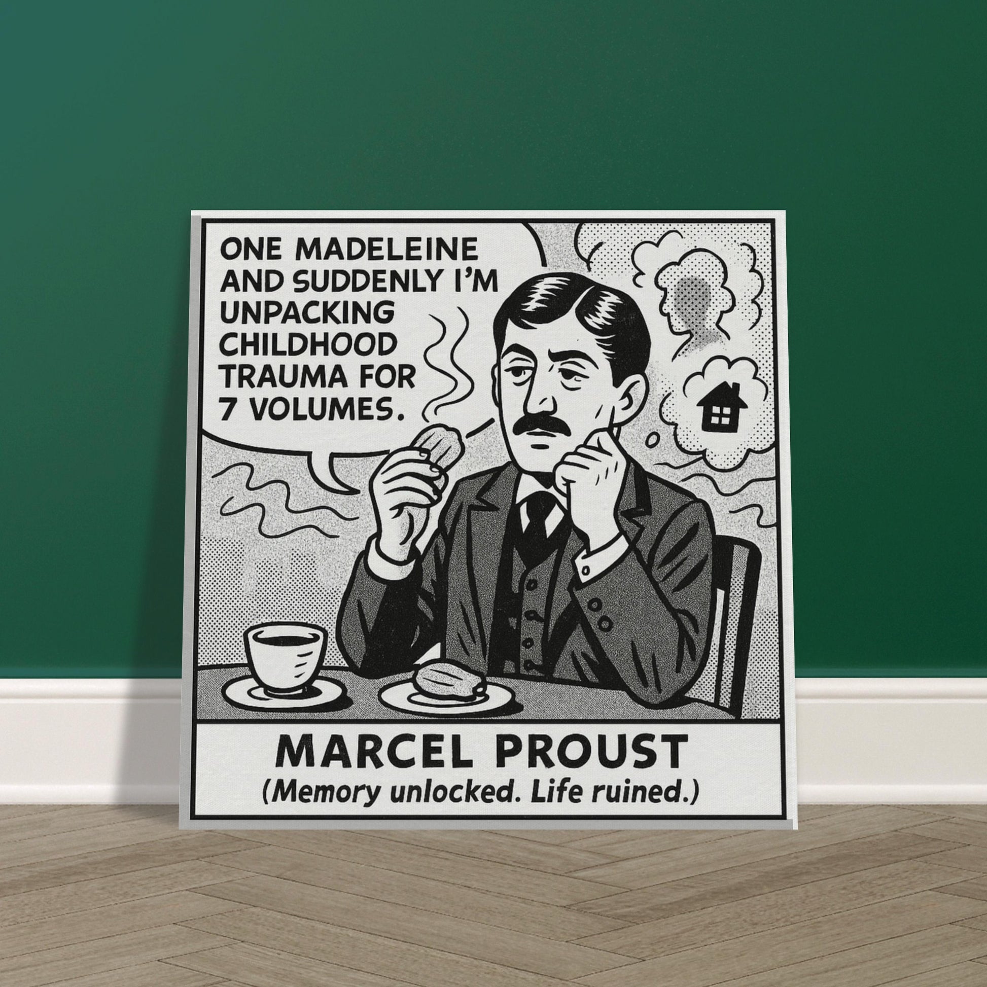 Marcel Proust Canvas (Cartoon) (8x8" / 20x20cm)-Author Cartoons-Silent Pacific