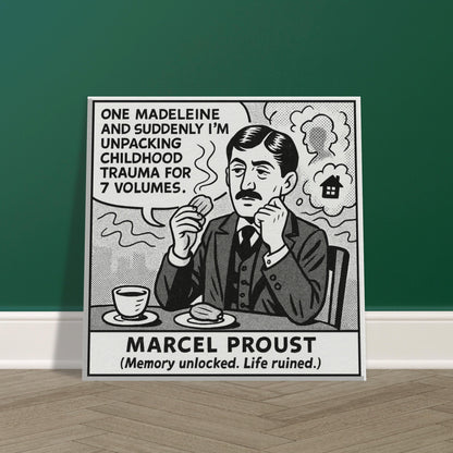Marcel Proust Canvas (Cartoon) (8x8" / 20x20cm)-Author Cartoons-Silent Pacific