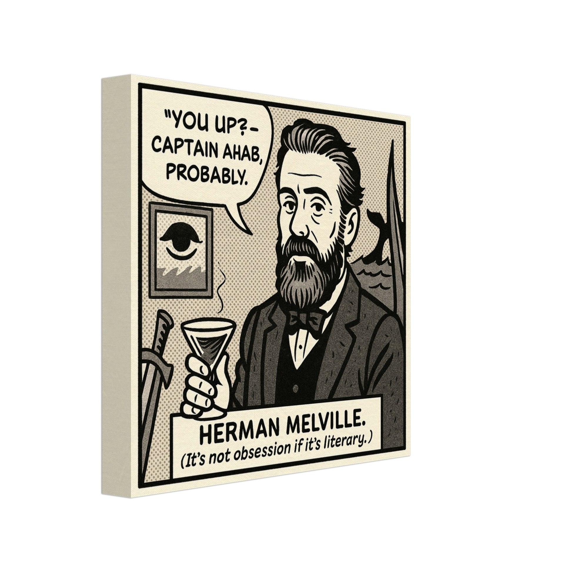 Herman Melville Canvas (Cartoon) (8x8" / 20x20cm)-Author Cartoons-Silent Pacific