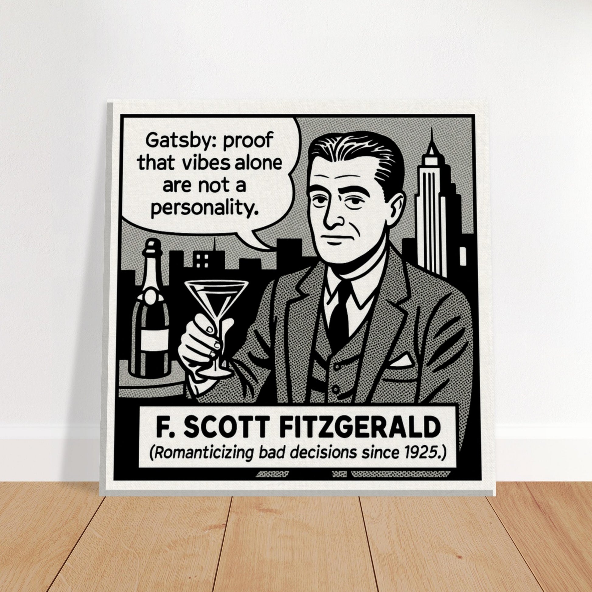 F. Scott Fitzgerald Canvas (Cartoon) (8x8" / 20x20cm)-Author Cartoons-Silent Pacific