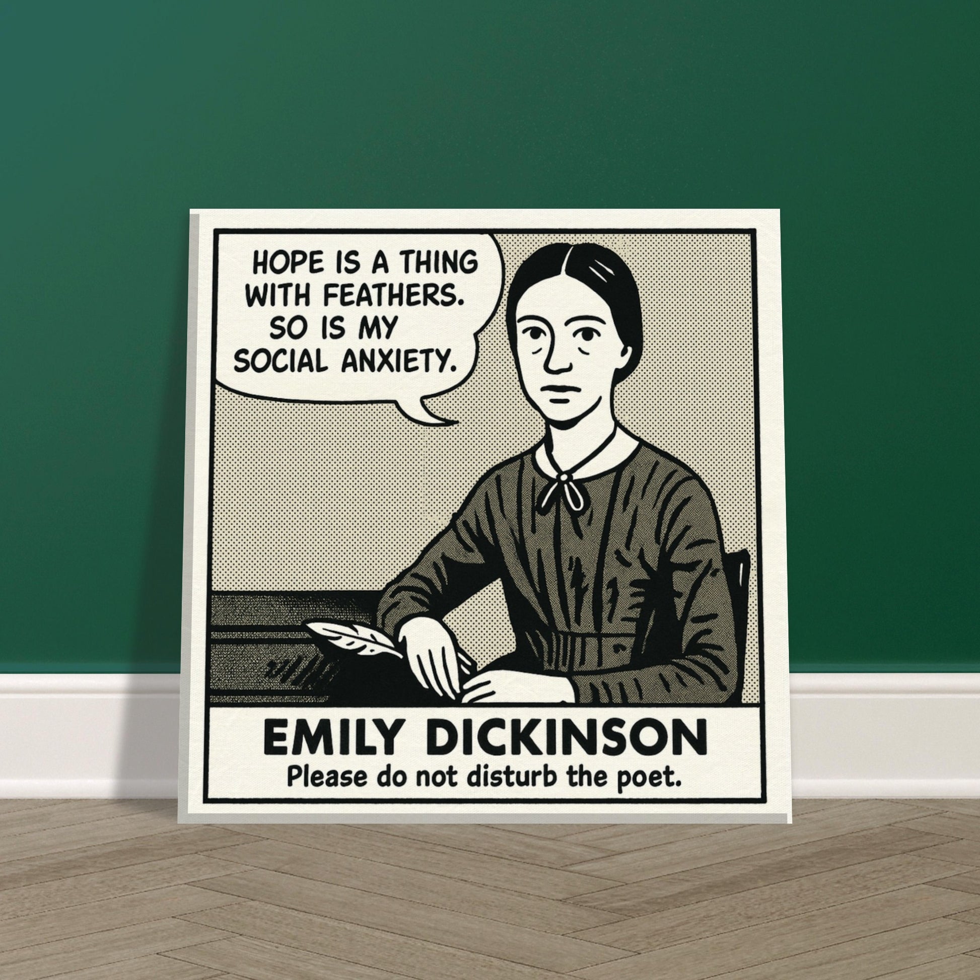Emily Dickinson Canvas (Cartoon) (8x8" / 20x20cm)-Author Cartoons-Silent Pacific