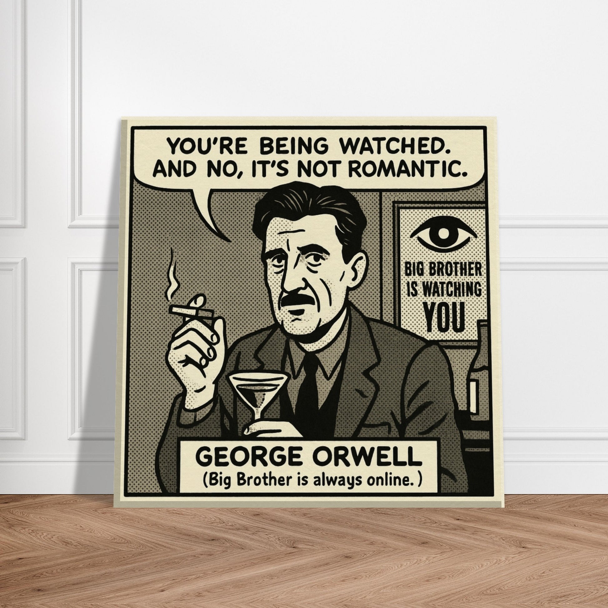 George Orwell Canvas (Cartoon) (8x8" / 20x20cm)-Author Cartoons-Silent Pacific