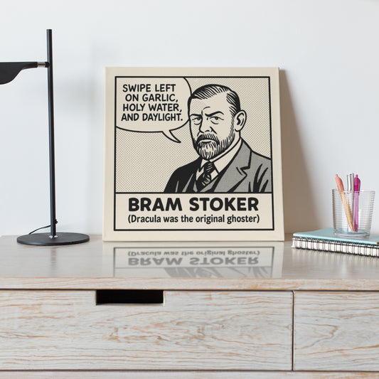 Bram Stoker Cartoon Canvas Art Print – 8x8" (20x20cm) – Literary Quote Wall Decor