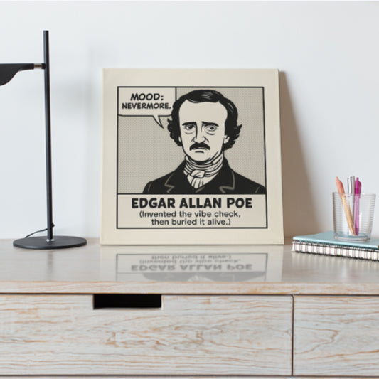 Edgar Allan Poe Cartoon Canvas Art Print – 8x8" (20x20cm) – Literary Quote Wall Decor