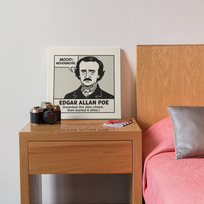 Edgar Allan Poe Cartoon Canvas Art Print – 8x8" (20x20cm) – Literary Quote Wall Decor