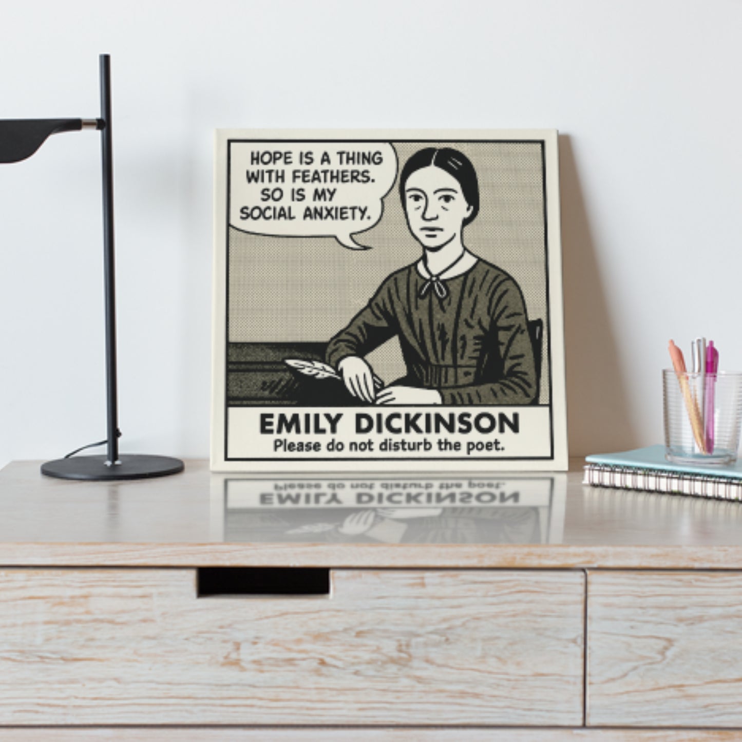 Emily Dickinson Cartoon Canvas Art Print – 8x8" (20x20cm) – Literary Quote Wall Decor