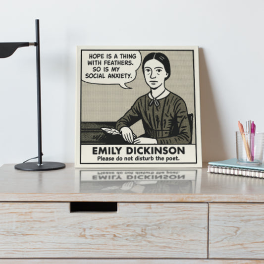 Emily Dickinson Cartoon Canvas Art Print – 8x8" (20x20cm) – Literary Quote Wall Decor