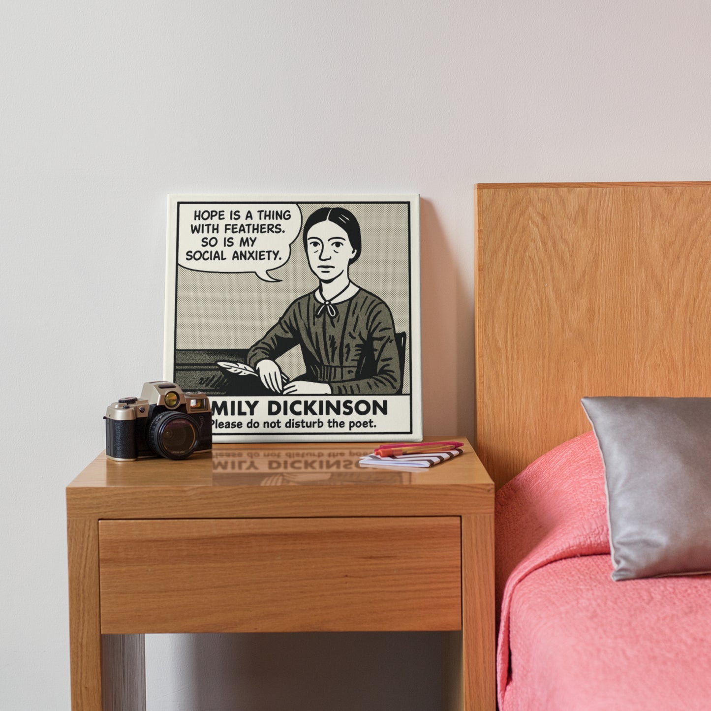 Emily Dickinson Cartoon Canvas Art Print – 8x8" (20x20cm) – Literary Quote Wall Decor