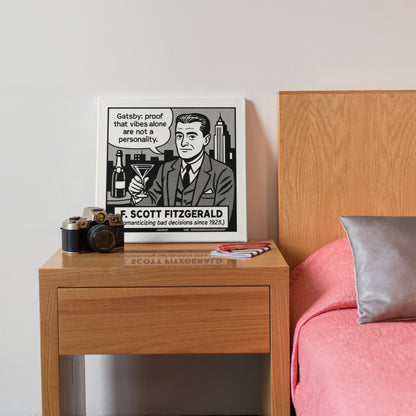 F. Scott Fitzgerald Cartoon Canvas Art Print – 8x8" (20x20cm) – Literary Quote Wall Decor